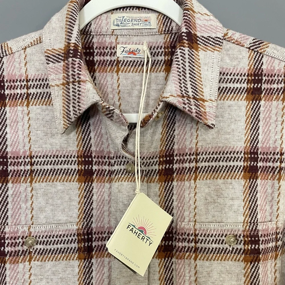 Faherty Women's Legend Sweater Shirt Plaid Cranberry Haze NWT - Picture 8 of 15